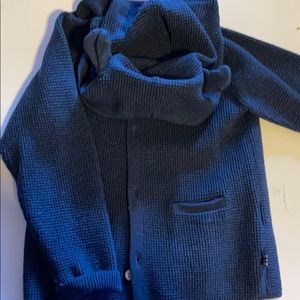 Knit botton down hoodie with ears